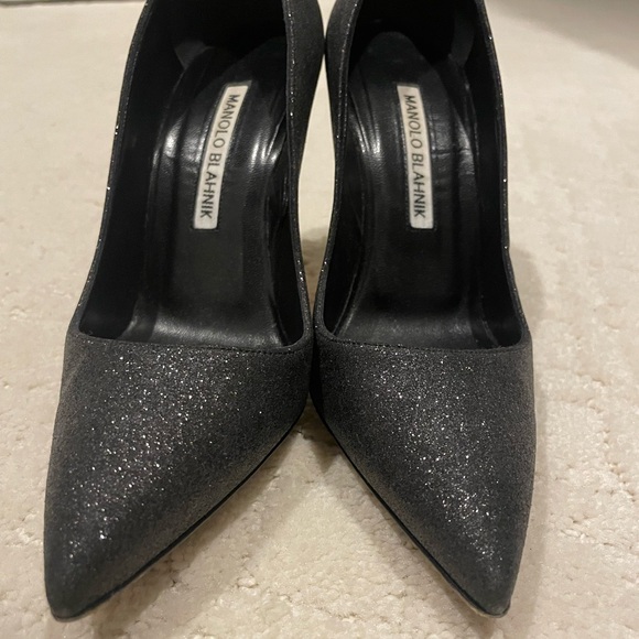 Manolo Blahnik Black Glitter Heels - Picture 1 of 8